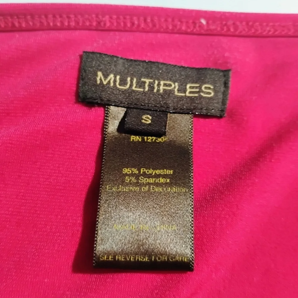 Multiples Floral Print Top Small Pink Black White 3/4 Sleeve Stretch Blouse